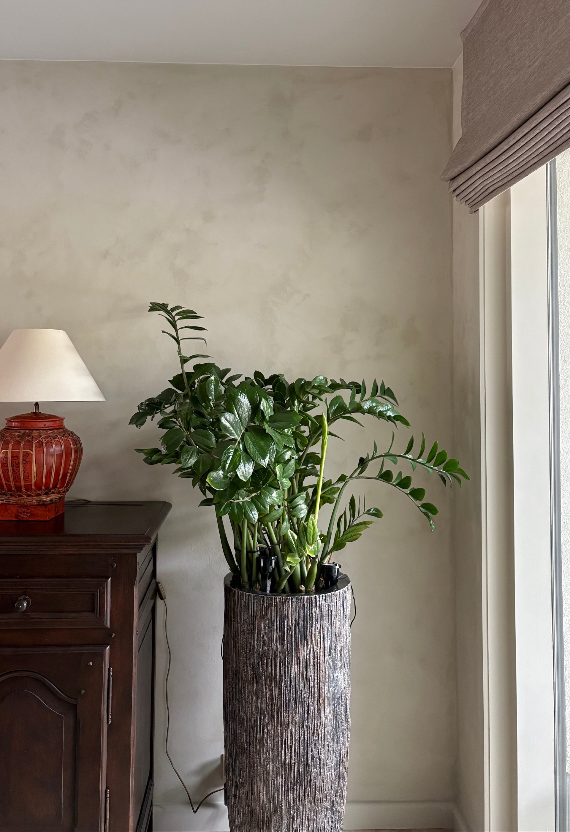 Kalkverf in de kleur Zandkorrelbeige in de woonkamer