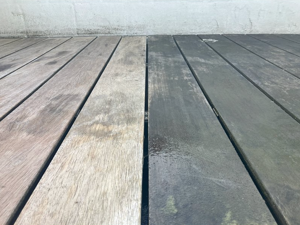 Hout ontgrijzer voor en na